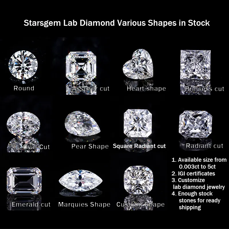 Starsgem diamante IGI certificate 1ct 1.5ct wholesale synthetic man made created HpHT loose cvd lab grown diamond