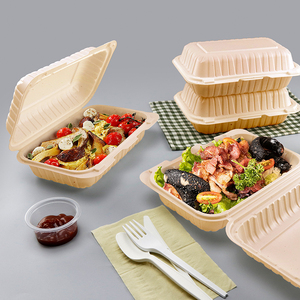 Dùng một lần container thực phẩm lò vi sóng nhựa <span class=keywords><strong>4</strong></span> ngăn hộp vuông với nắp phân hủy sinh học vỏ sò bao bì cho nhà hàng - Product Image 6