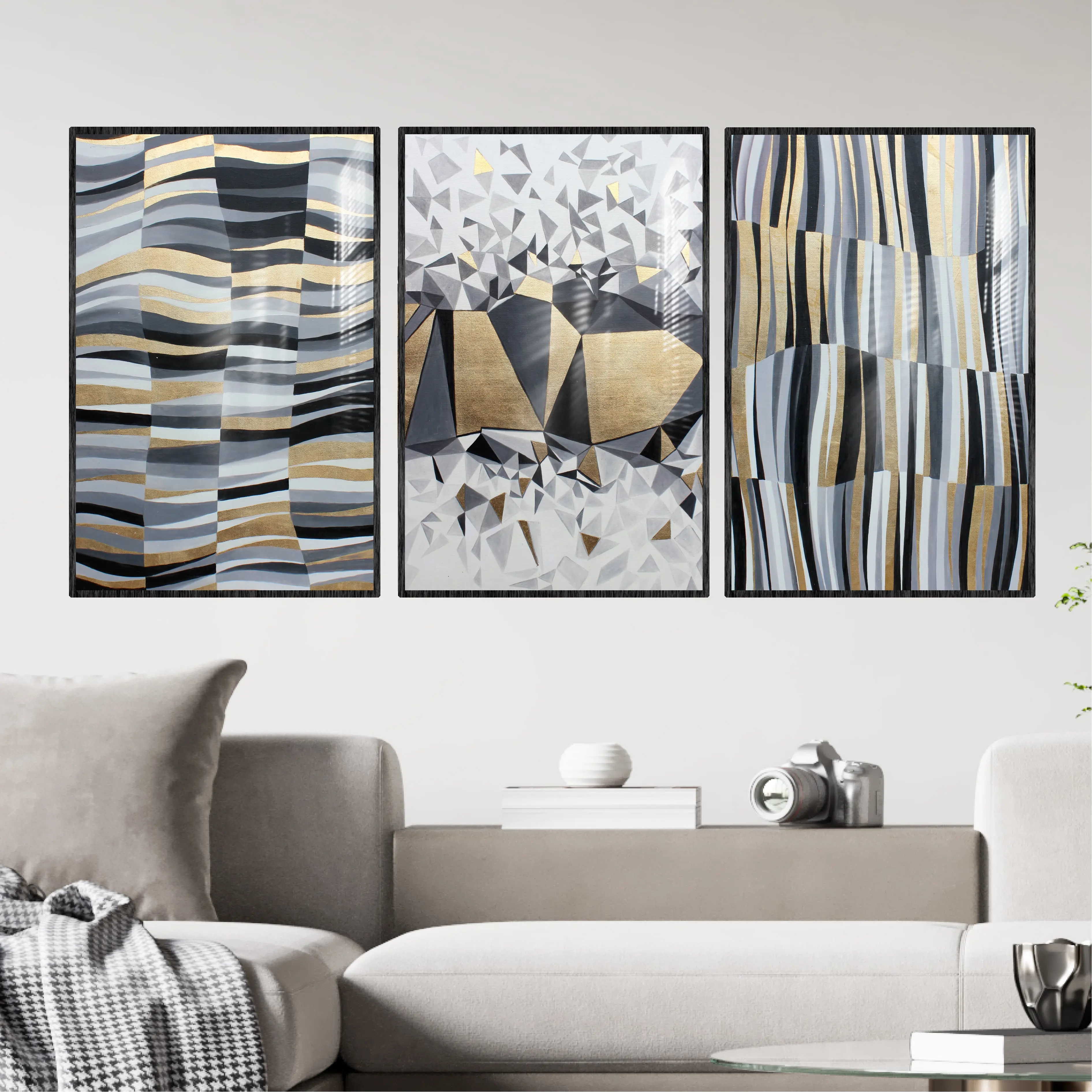 Pinturas de cuero abstracto para decoración de pared, pintura personalizada, tríptico moderno de sala de estar, nórdica, decoración del hogar
