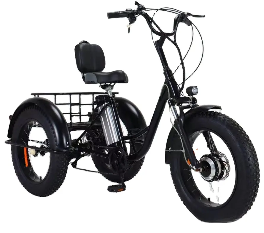 Sepeda roda tiga listrik 20 inci untuk dewasa, sepeda listrik 750W Motor lemak sepeda 3 roda tiga elektrik kargo dewasa