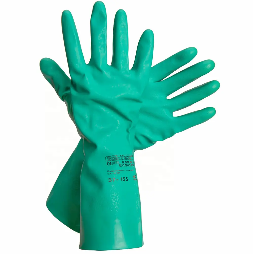 น้ำยางหนา92600 Guantes Induatriales สีเขียวไนไตรล์ถุงมือทำงานสำหรับอุตสาหกรรม