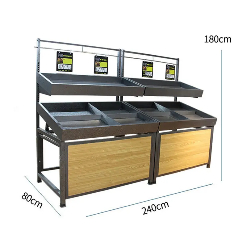 Hot selling metal showcase rack supermarket vegetable and fruit display shelf