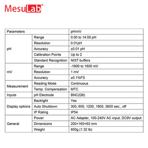 Analizador de calidad del agua MesuLab, dispositivo de prueba, medidor de pH electrónico de mesa, medidor de pH digital de laboratorio, dispositivo de metro de agua, medidor de máquina - Product Image 2