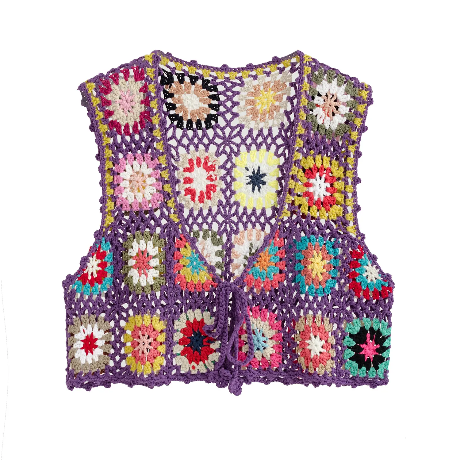 カスタムOEM & ODMかぎ針編みの女性のセーターベスト中空アウト手編みニットプルオーバーかぎ針編みのセーターベスト