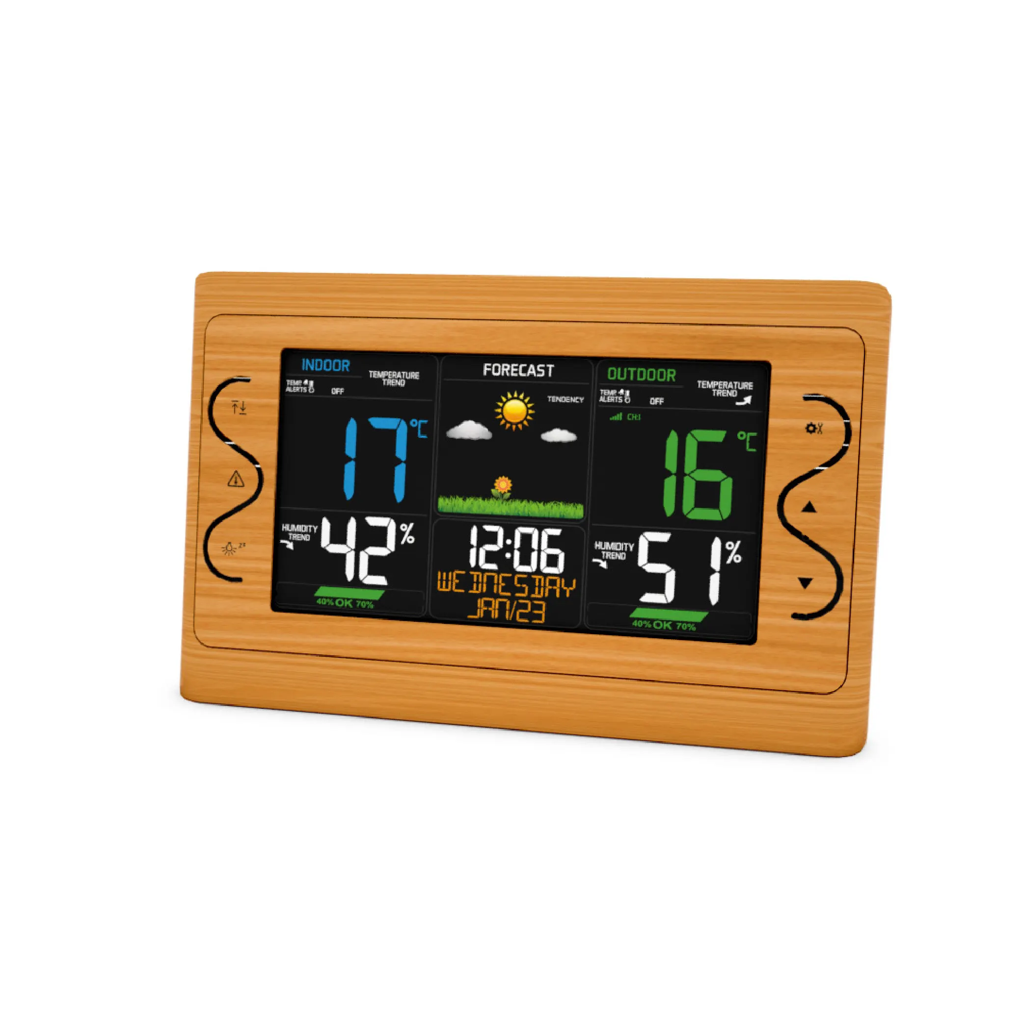 433Mhz Draadloze Kleurweergave Weerstation Klok Met Outdoor Hars Aangepaste Moderne Geometrische 8 Inch Indoor Fietsklok