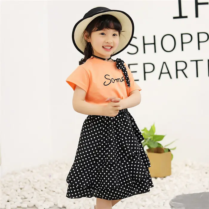 Productos para bebés en línea moda coreana carta princesa bebé niñas vestido largo conjuntos de 2 piezas para niños