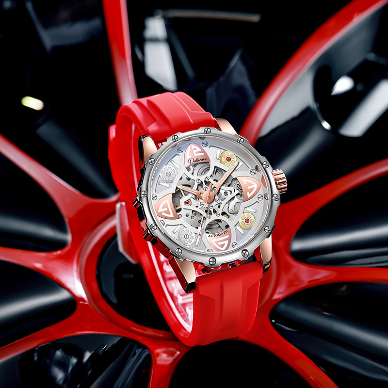 6033A Rose Gold White Case Red Silicone Strap Rose Gold White Fa