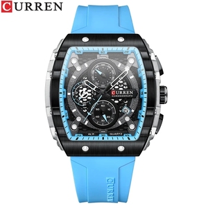CURREN8442 orologi sportivi a sei Pin con quadrante di grandi dimensioni unici orologi da polso al quarzo con Design rettangularhollow con data Auto cronografo - Product Image 3