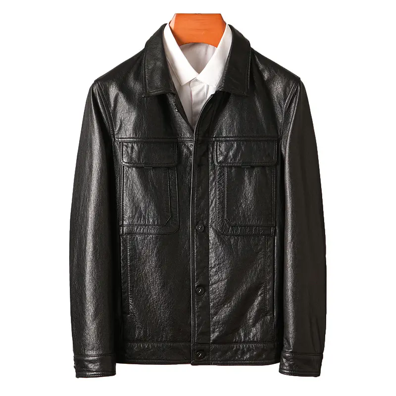 Nuova giacca in pelle da uomo in vera pelle con tessuto in ecopelle di tendenza con risvolto per abbigliamento giacca da moto corta giacca autunnale