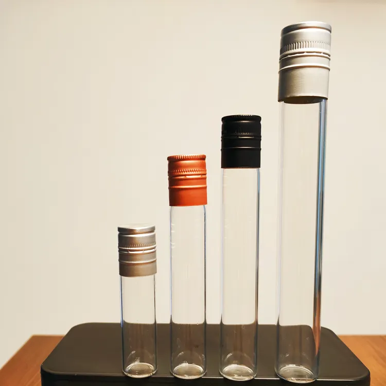 Mini garrafa de vidro para vinho, garrafa de vidro com parafuso de alumínio e tubo de bebidas de 30ml, 50ml, 100ml