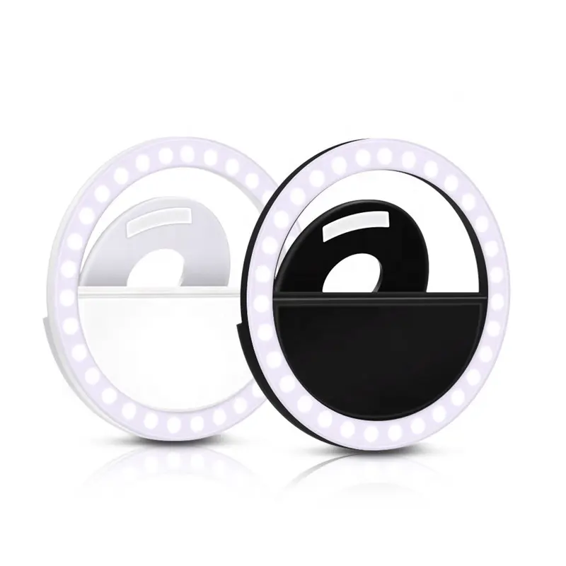 Logotipo personalizado círculo Mini portátil Selfie Led anillo de luz led para maquillaje EN DIRECTO recargable lámpara regulable con Clip para Iphone