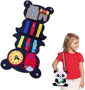 Panda Quiet Activity <strong>Book</strong> 12 <strong>Basic</strong> Skills Buckle Board for Toddlers Developing Motor Cognitive Sensory Zipper Button Snap Toy - Product Image 1