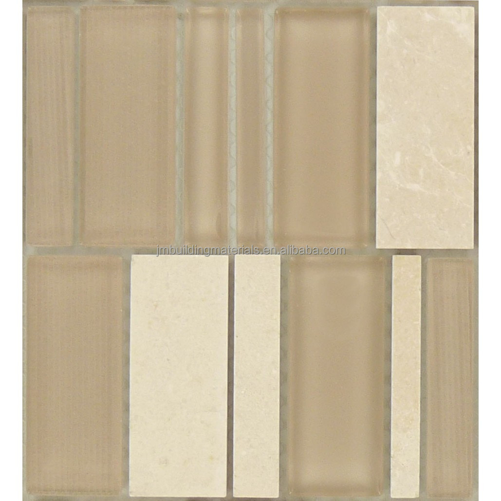 Refreshing beige glass mix marble polish mosaic tiles