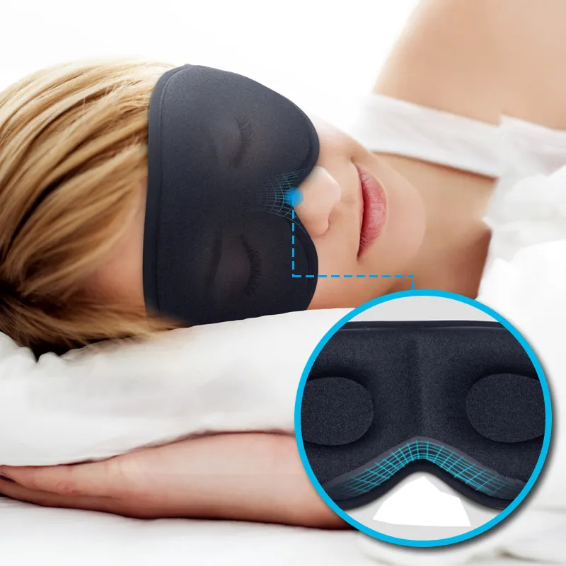 Yükseltilmiş 3D konturlu kupası % 100% karartma uyku göz maskesi ayarlanabilir kayış ile