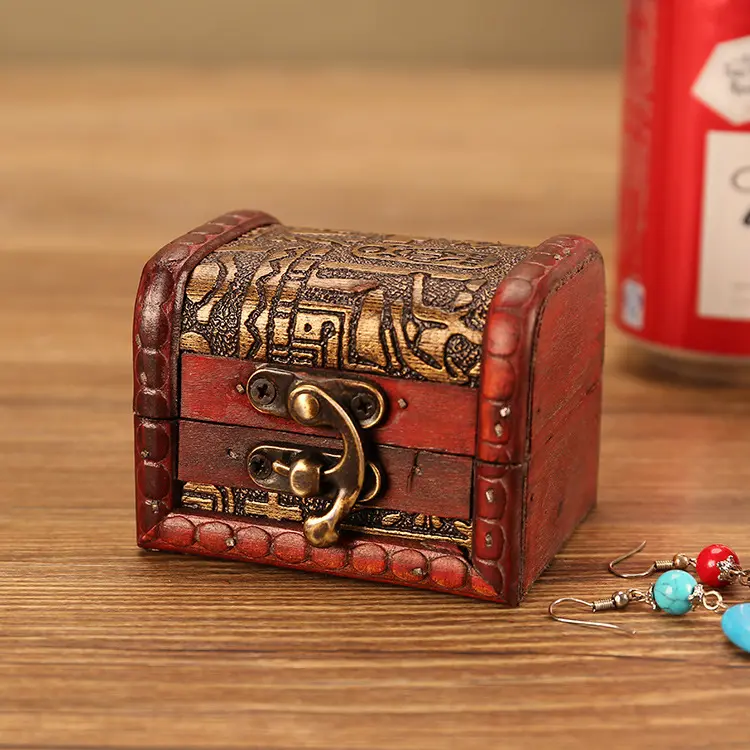 Caja de madera para almacenamiento de joyas, cofre antiguo pequeño de madera para cosméticos