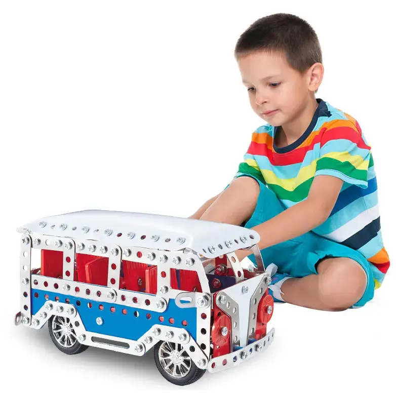Bloco de construção de metal, brinquedo de carro criativo 337pcs com ônibus diecast de metal carro modelo de brinquedo para coleção presente para crianças