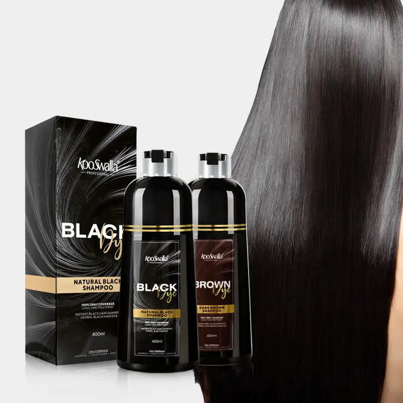 400ml Kooswalla Natural Herbal Black Hair Color Dye Shampoo Mejor profesional Sin amoníaco Color de cabello