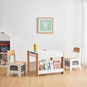 3-in-1子供用家具セット両面デスクトップテーブルと椅子収納引き出し付き幼児用プレイルームアクティビティ - Product Image 3