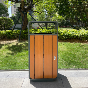 Contenedor de basura público de diseño, cubo de basura de madera, acero inoxidable, recubrimiento en polvo duradero, cubo de basura terminado, tapa y bloqueo - Product Image 1