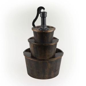 ソーラーポンプ<span class=keywords><strong>3</strong></span>層素朴なバレル噴水屋外庭用