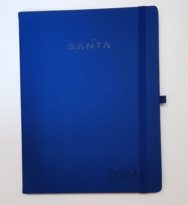 Planificador A4 personalizado de fábrica 2024 con correa elástica, diario, cuaderno negro, tapa dura, logotipo impreso, diario, cuaderno de notas 2024