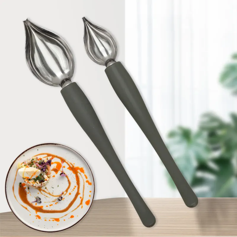 2 unids/set restaurante occidental Wobble-Plate hornear dulces cuchara de salsa de acero inoxidable cuchara de pico afilado utensilios de cocina