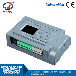 Huaqingjun 8-in 8-out Salida de relé PLC Entradas analógicas de 2 canales Salidas 0-10V Controlador PLC para VFD