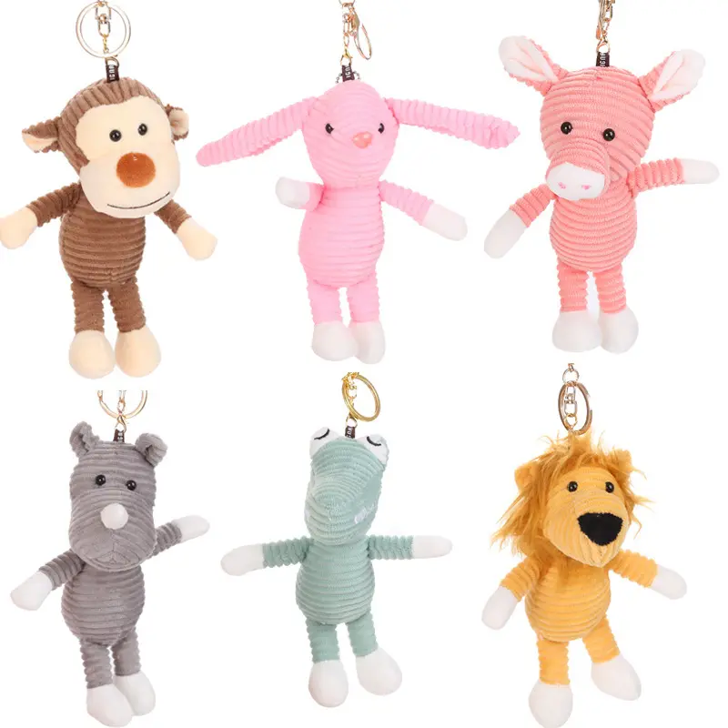 Allogogo Kawaii creativo raya Animal llavero colgante conejito cerdo León bobina juguete de peluche Mini llavero para decoración de bolsos