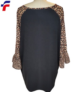 Đầy đủ vẻ đẹp thương hiệu tùy chỉnh cộng với phụ nữ 3/4 flounce tay áo T-shirt Ity cơ thể báo in yoryo tương phản nông dân hàng đầu - Product Image 3