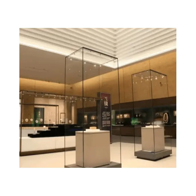 Estante de exhibición de joyería de lujo gabinete de ventana con lámpara Led Vidrio antirreflectante para gabinete de exhibición de museo