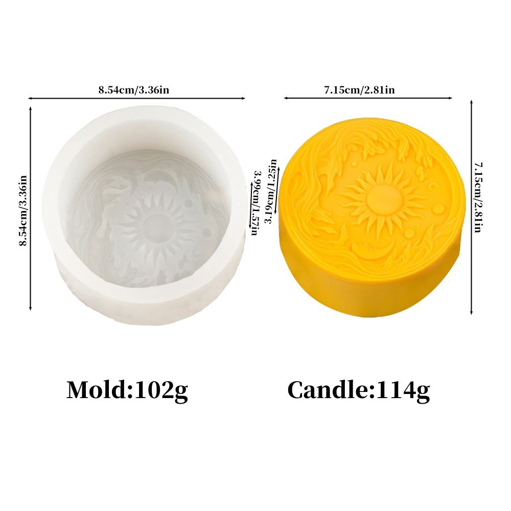 Moule à savon circulaire en résine, motif soleil et lune.