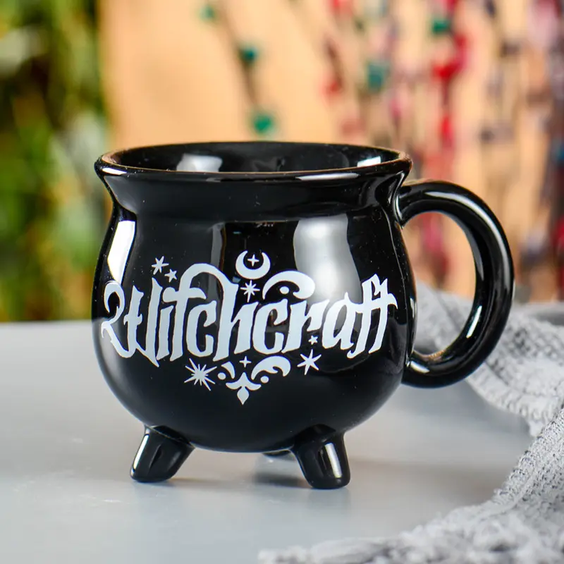 Tasse de sorcière magique Creuset Potion Tasse en céramique noire Tasse à café magique