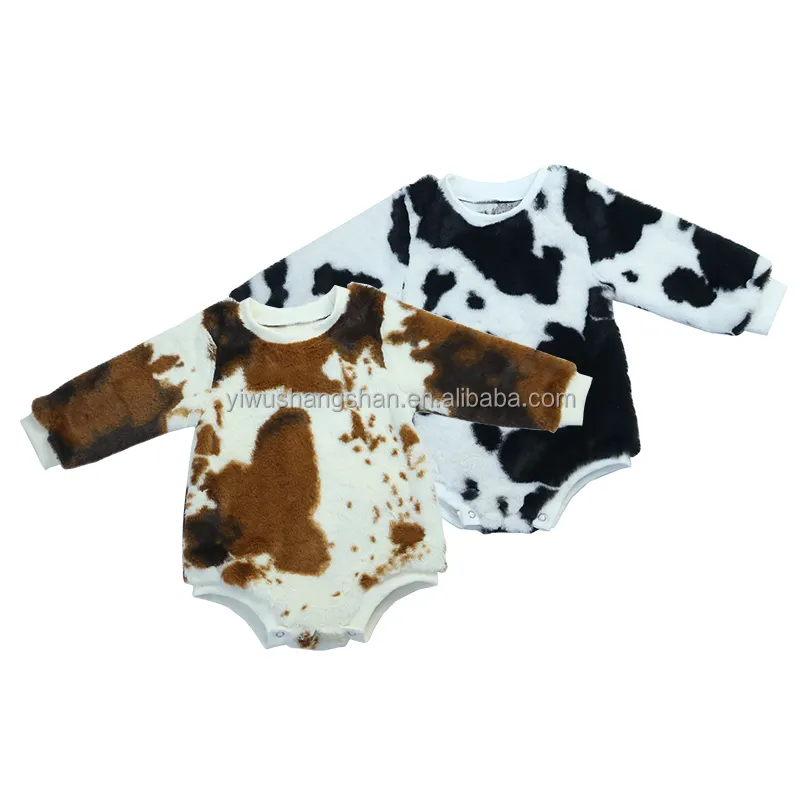 Haute qualité enfant en bas âge bébé à manches longues polaire barboteuses automne hiver vache imprimer épais garçons filles Sherpa barboteuse