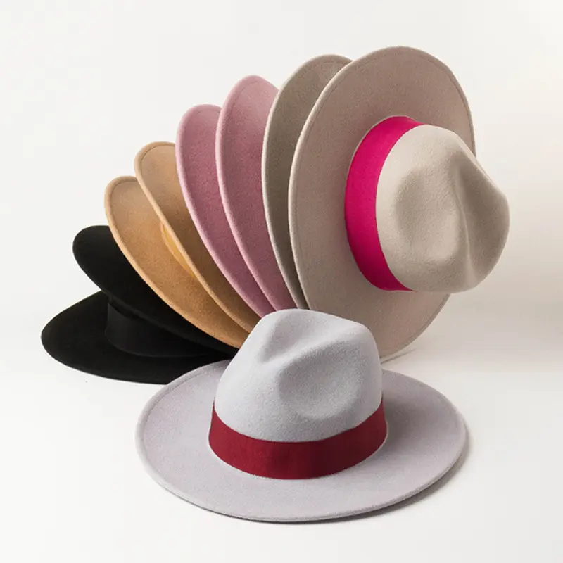 X111013 사용자 정의 수제 빈티지 우아한 여성 호주 100% 양모 플랫 와이드 브림 펠트 페도라 모자 겨울 남자 재즈 모자