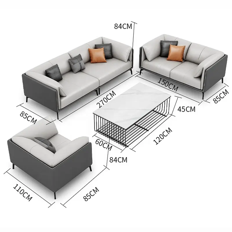 Phòng khách sofa Set vải và PU da đơn đôi Ba chỗ ngồi sofa tùy chỉnh căn hộ sofa Set