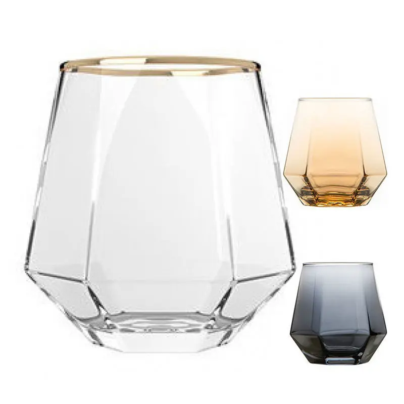 Offre Spéciale Moderne À La Main Diamant Fond Épais Creative Cristal Or Bordé Whisky En Verre Pour Bar