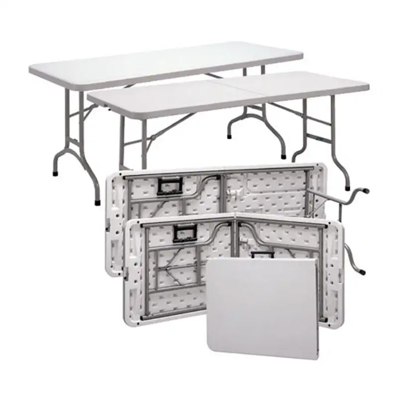 Mesa de jantar de plástico para festas ao ar livre, conjunto branco, mesa dobrável para eventos