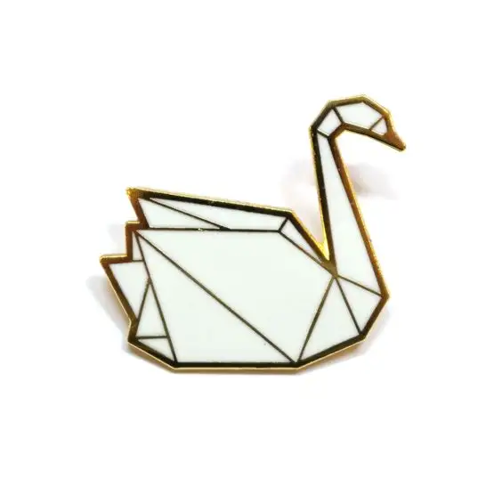 Broches de cisne blanco plegables de papel personalizados para mujer, alfileres de sombrero de animales elegantes, alfileres de Metal dorado esmaltados duros a la moda, insignia