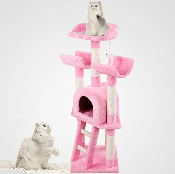 Gato rosa luxuoso postagem de arranhões, árvore de gato, produtos para animais de estimação