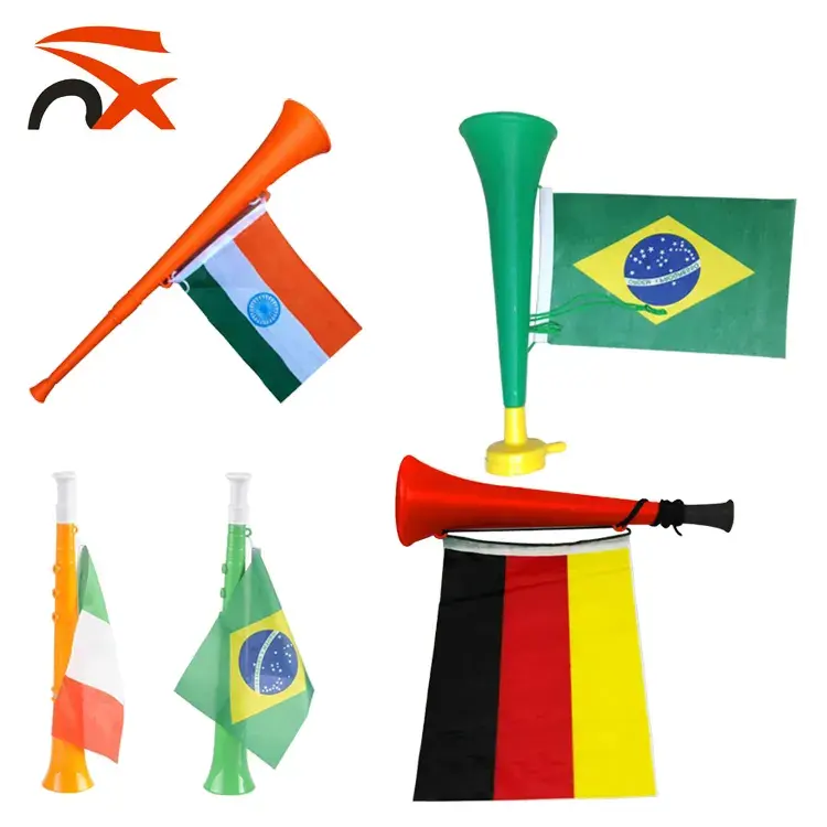 Günstige zusammen klappbare National flagge Vuvuzela Horn Spielzeug 24 Zoll Kunststoff Trompete Schlag Pfeifen