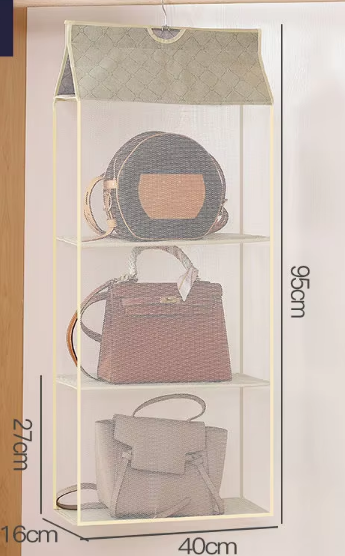 Sac de rangement suspendu beige à 3 niveaux, modèle tridimensionnel.