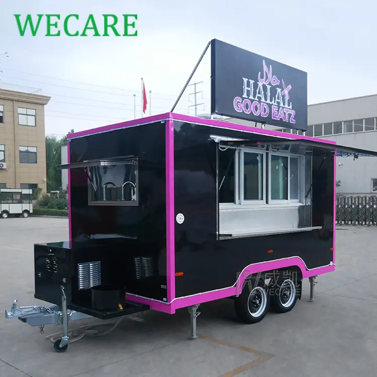 WECARE Carrinho de venda de comida para cafeteria e sorvetes de pizza totalmente equipado, trailer com cozinha completa para cachorro-quente e comida, móvel para venda