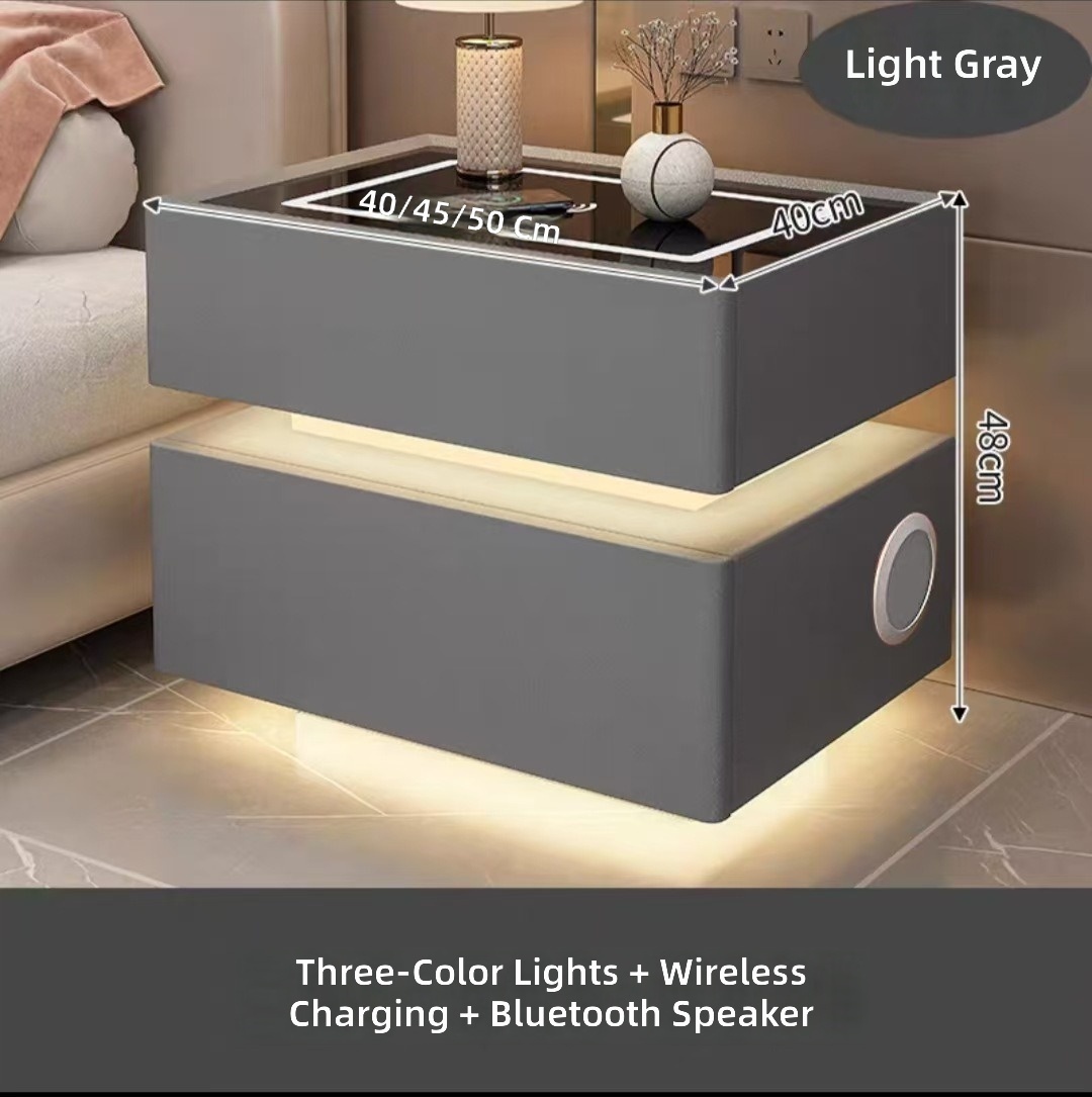 Gris claro_Carga inalámbrica + LED+Altavoz Bluetooth