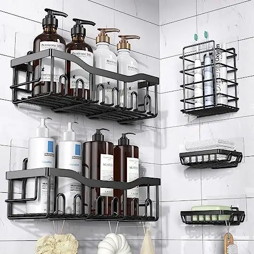 Estantes de baño, estante de ducha de acero inoxidable montado en la pared, estante de almacenamiento de cocina adhesivo, carrito de ducha de baño