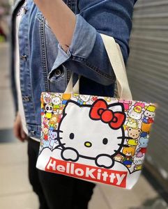 カワイイサンリオキャンバスバッグ漫画かわいいハローKTキャットトートショルダーバッグ大容量軽量ショッピングハンドバッグ