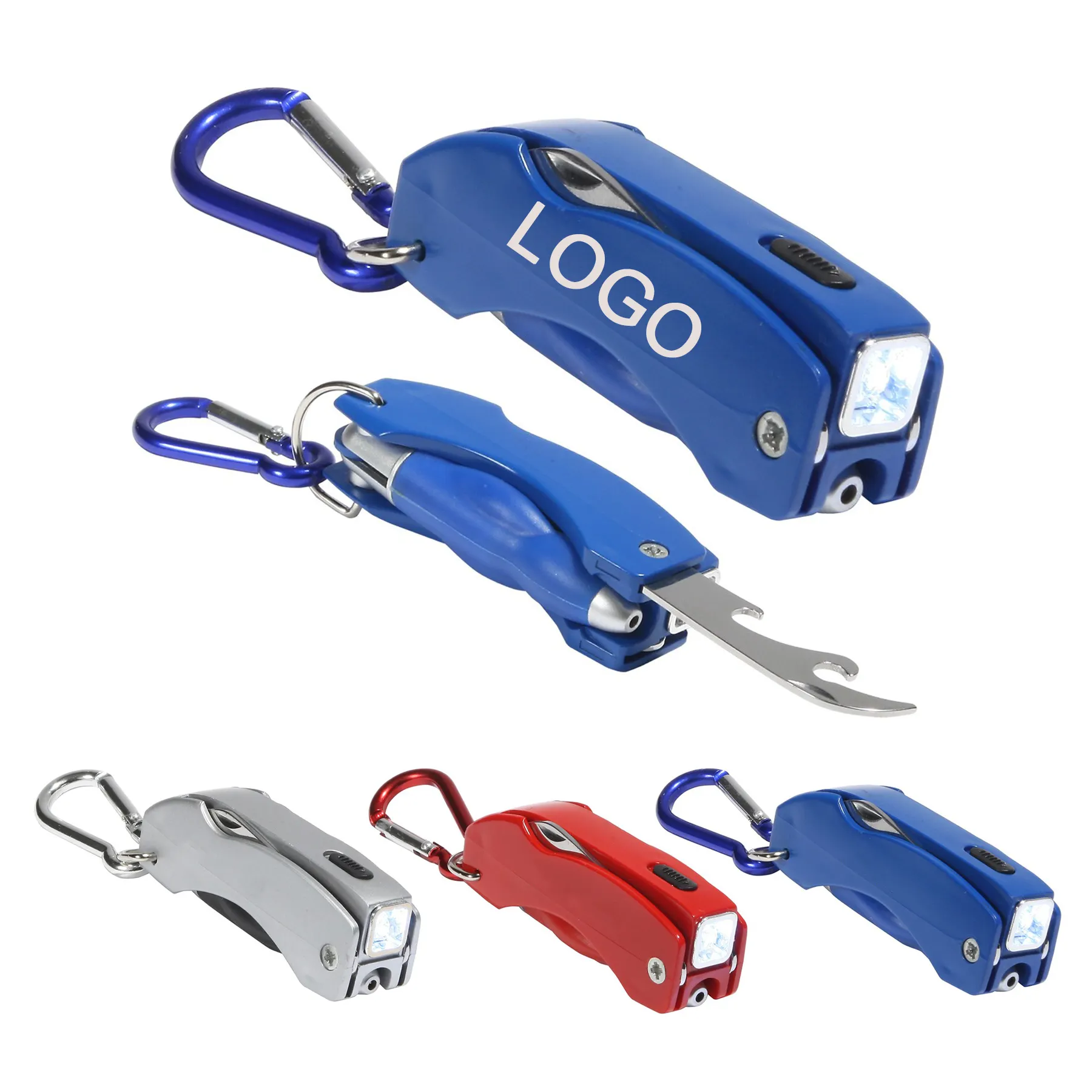 Mini porte-clés multifonctionnel 4 en 1 imprimé de logo personnalisé outil en acier inoxydable stylo lumineux