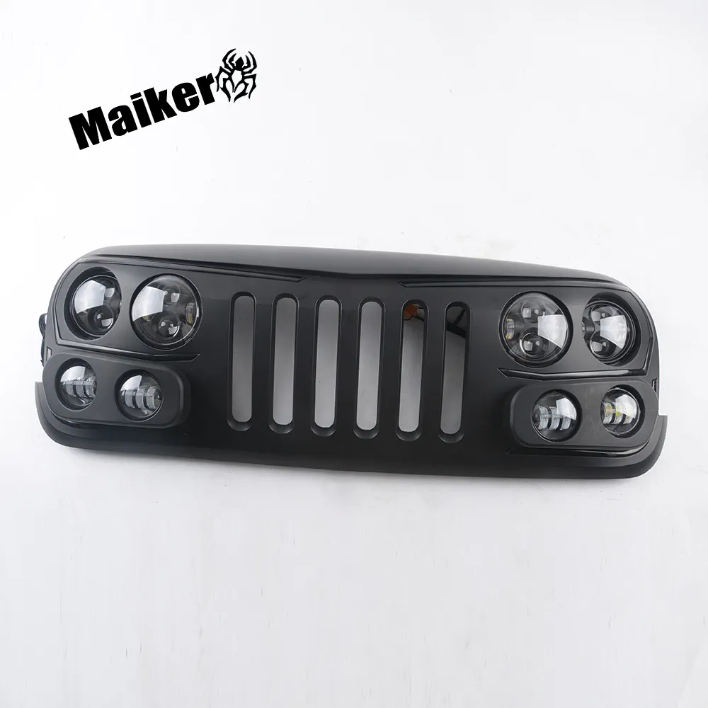 High Quality Front grille ABS grills for Jeep Wrangler JK 07+ with 4 led lights