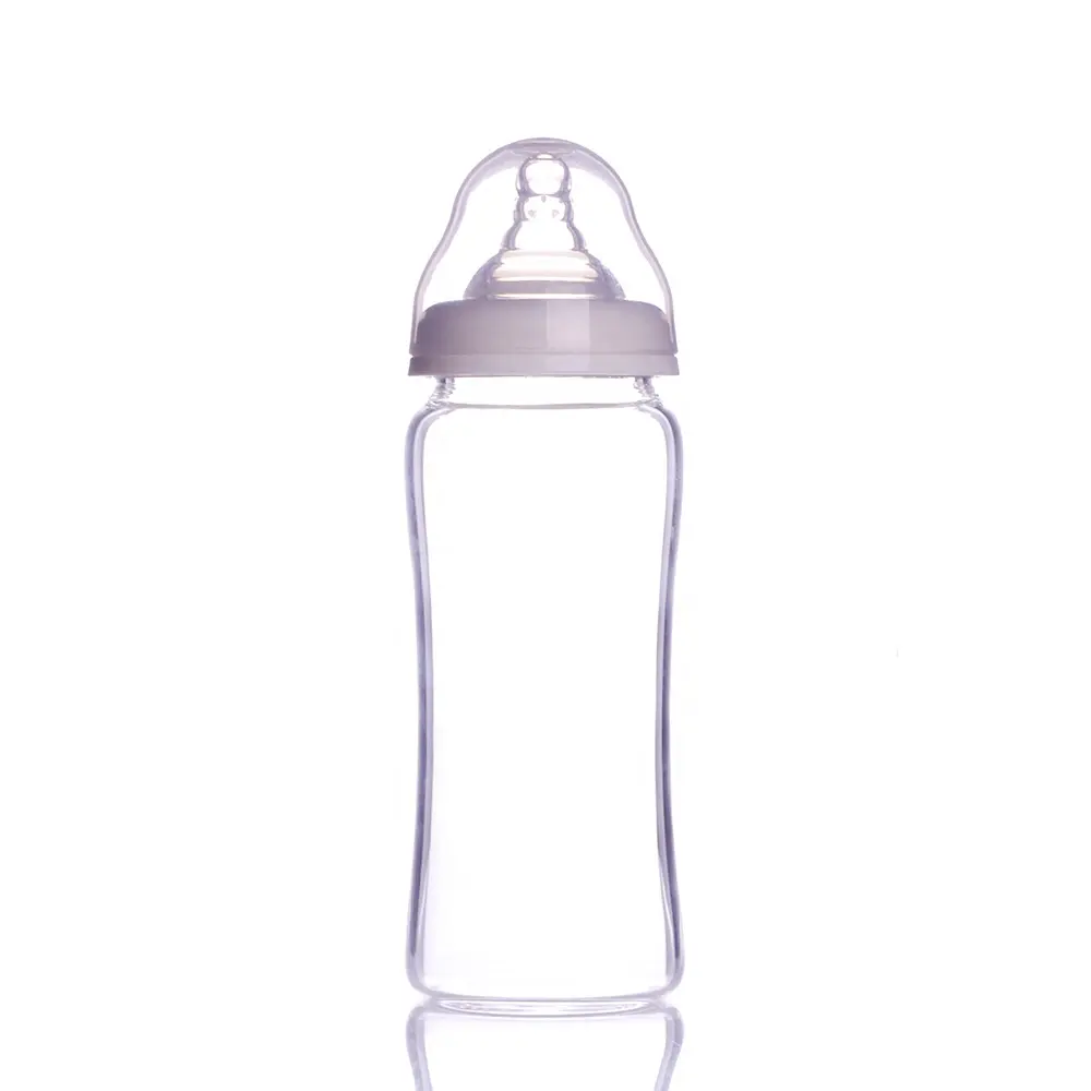 Botella de alimentación de vidrio para bebé, 240ml/8oz, cuello ancho, borosilicato, con pezón de silicona