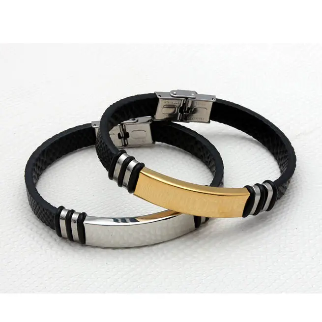 Bijouterie bracelet en acier inoxydable brillant laser lettrage cadeau mode couple simple cuir titane acier sport bracelet