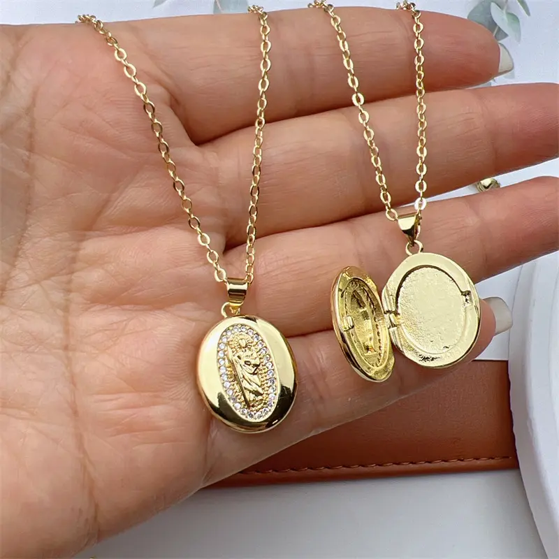 Catholic Christ Jesus Saint Benedict Religious Can Open Photo Frame Pendants Gold Plate Brass Fashion Pendant Necklace For Man